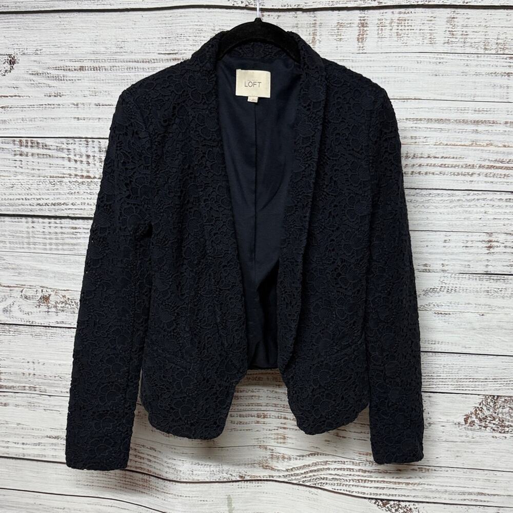 LOFT Eyelet Black Lace Blazer Size 2